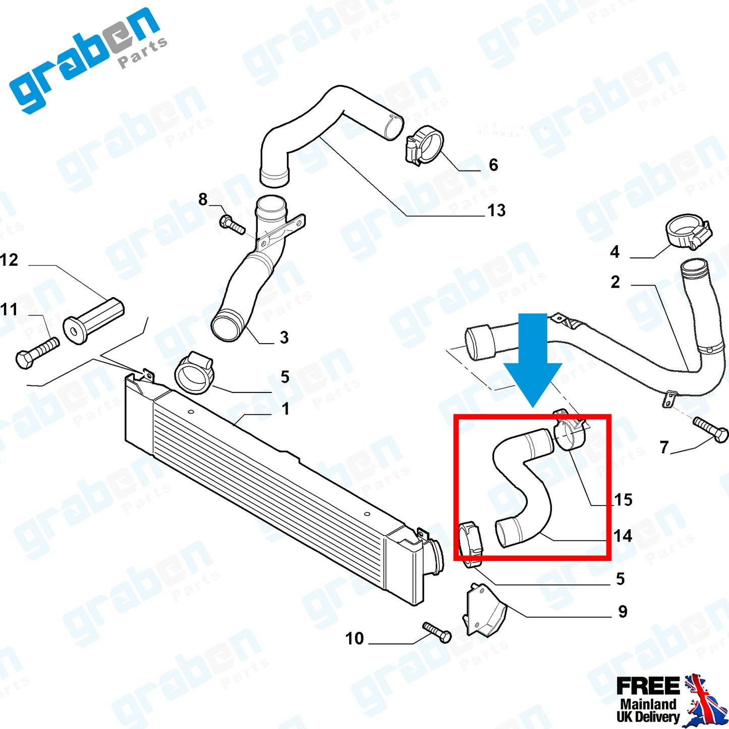 Grabenparts_Turbo Intercooler Hose For Ducato / Boxer / Relay 3.0 HDI 2006+ 1350785080_