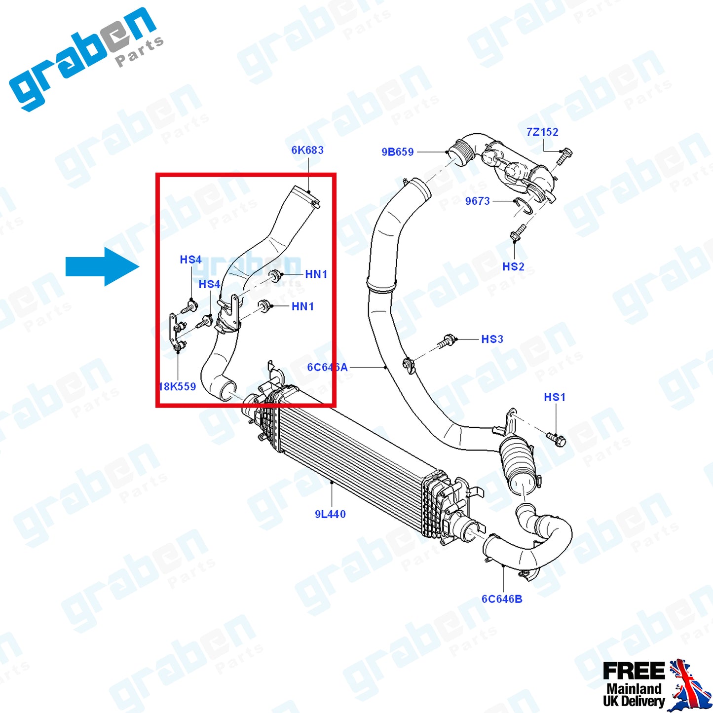 Grabenparts_Turbo Intercooler Hose For Ford Fiesta V / Fusion 1.6 TDCI 5S616K863AJ_