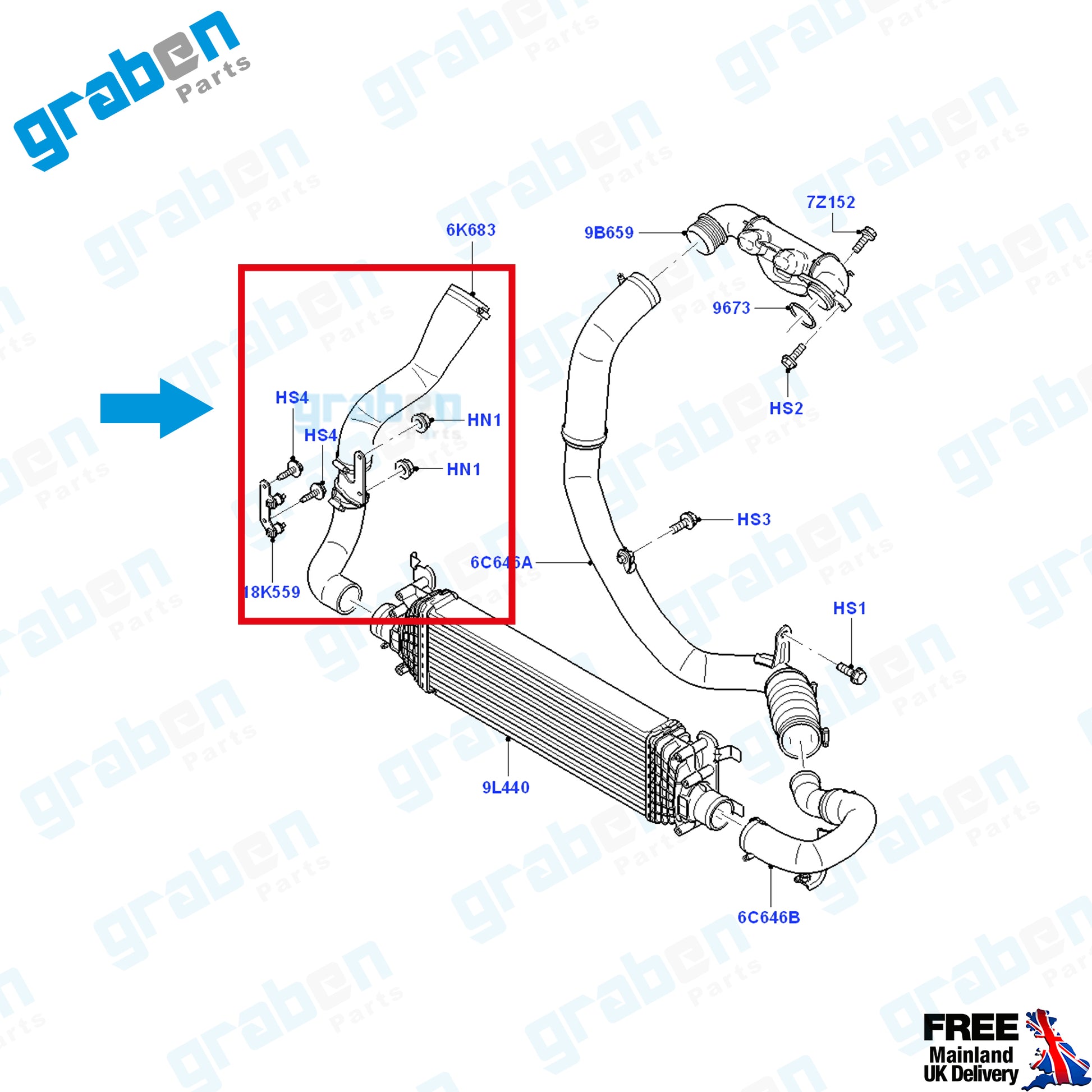 Grabenparts_Turbo Intercooler Hose For Ford Fiesta V / Fusion 1.6 TDCI 5S616K863AJ_