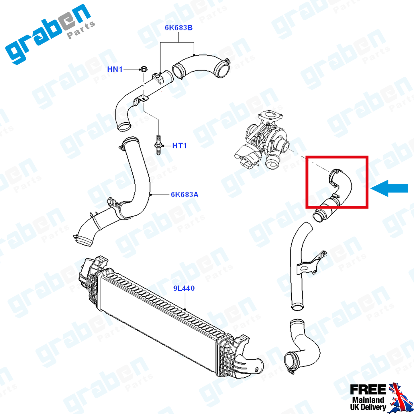 Grabenparts_Turbo Intercooler Hose For Ford Focus II 1.8 TDCI 2004+ 4M516C646DF 1480555_
