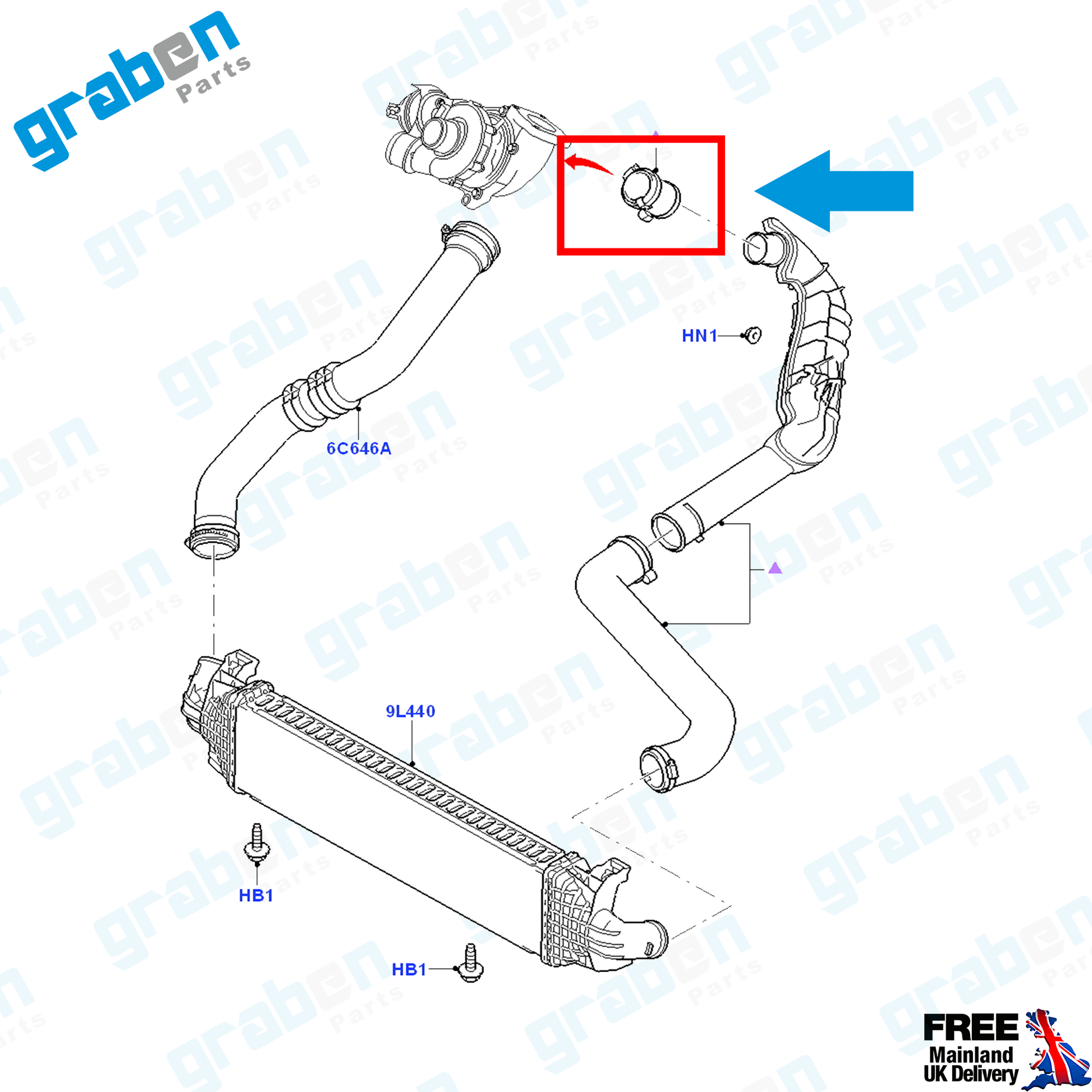 Grabenparts_Turbo Intercooler Hose For Ford Mondeo MK4 / Galaxy 2.0 TDCi 6G916K683AG 1490848_