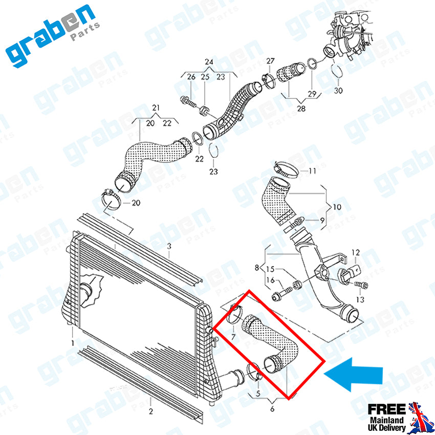 Grabenparts_Turbo Intercooler Hose For Passat VII / Jetta IV / Golf VI 2.0 TSI 1K0145834AJ_