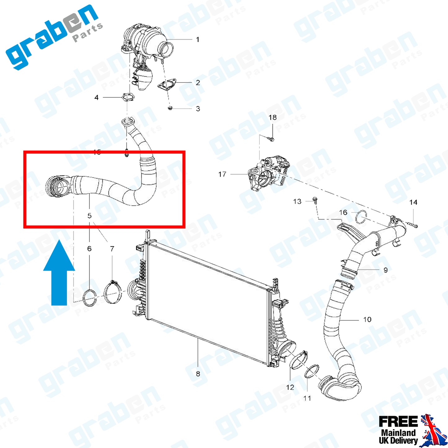 Grabenparts_Turbo Intercooler Hose For Vauxhall Insignia 2.0 CDTI 2008+ 860205 20911707_