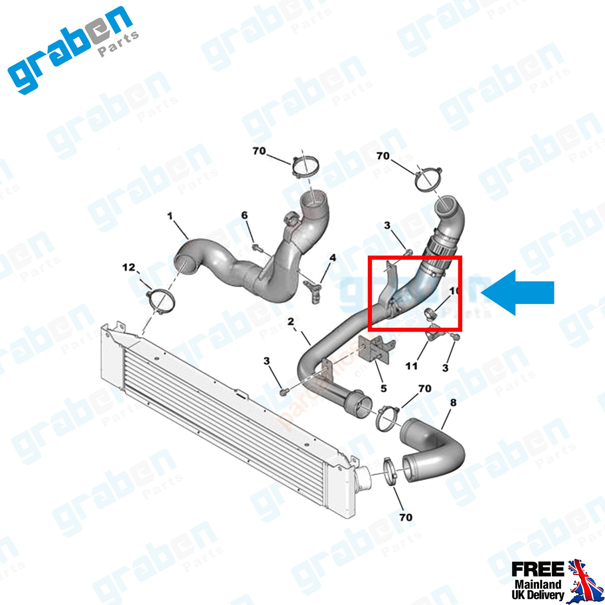 Grabenparts_Turbo Intercooler Hose Pipe For Boxer / Jumper III 2.2 HDI 1606660380 1366746080_
