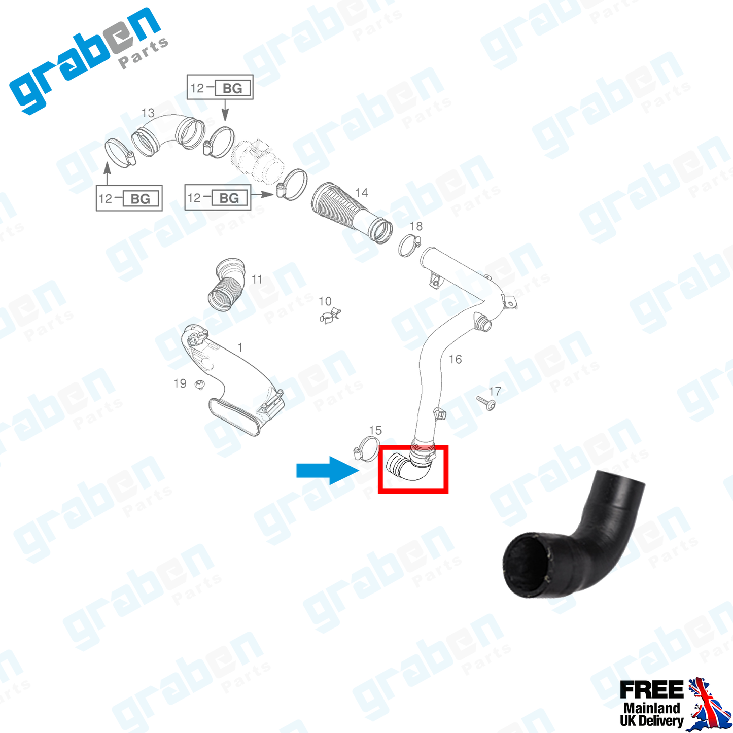 Grabenparts_Turbo Intercooler Hose Pipe For Vauxhall Astra H MK5 1.3 CDTi 2004-2010 835542_