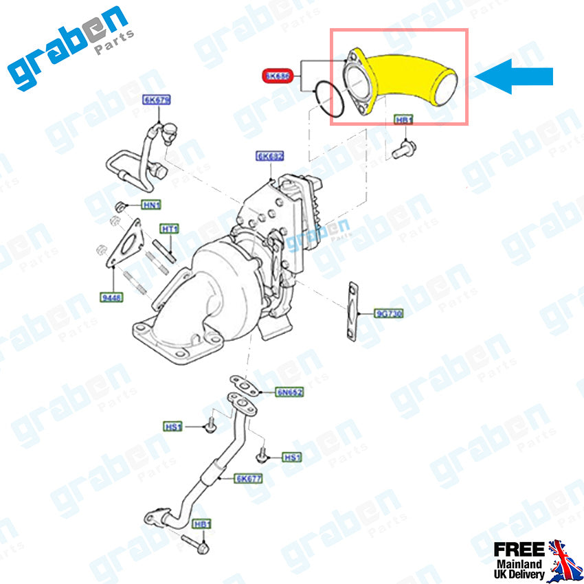 Grabenparts_Turbo Pipe For Ford Transit 2.4 TDCi 2006-2014 6C1Q6K686AC 1372803_