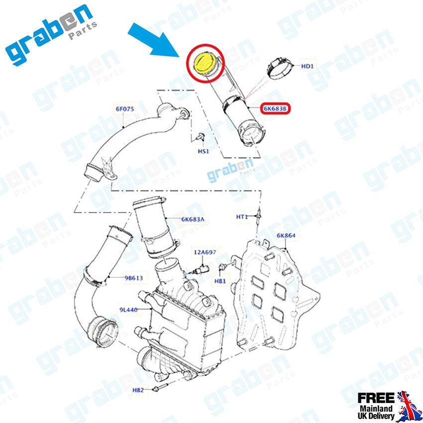 Grabenparts_Turbo Pipe Gasket For Land Rover Discovery Sport / Evoque 2.0 D LR072134 J9C7413_