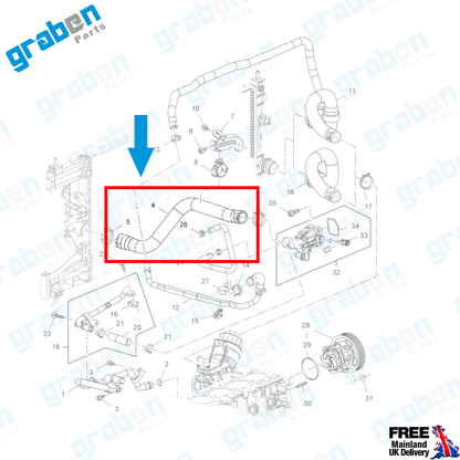 Grabenparts_Upper Radiator Hose Pipe For Vauxhall Astra MK6 (J) 1.3 CDTi 2010-2015 1337841_