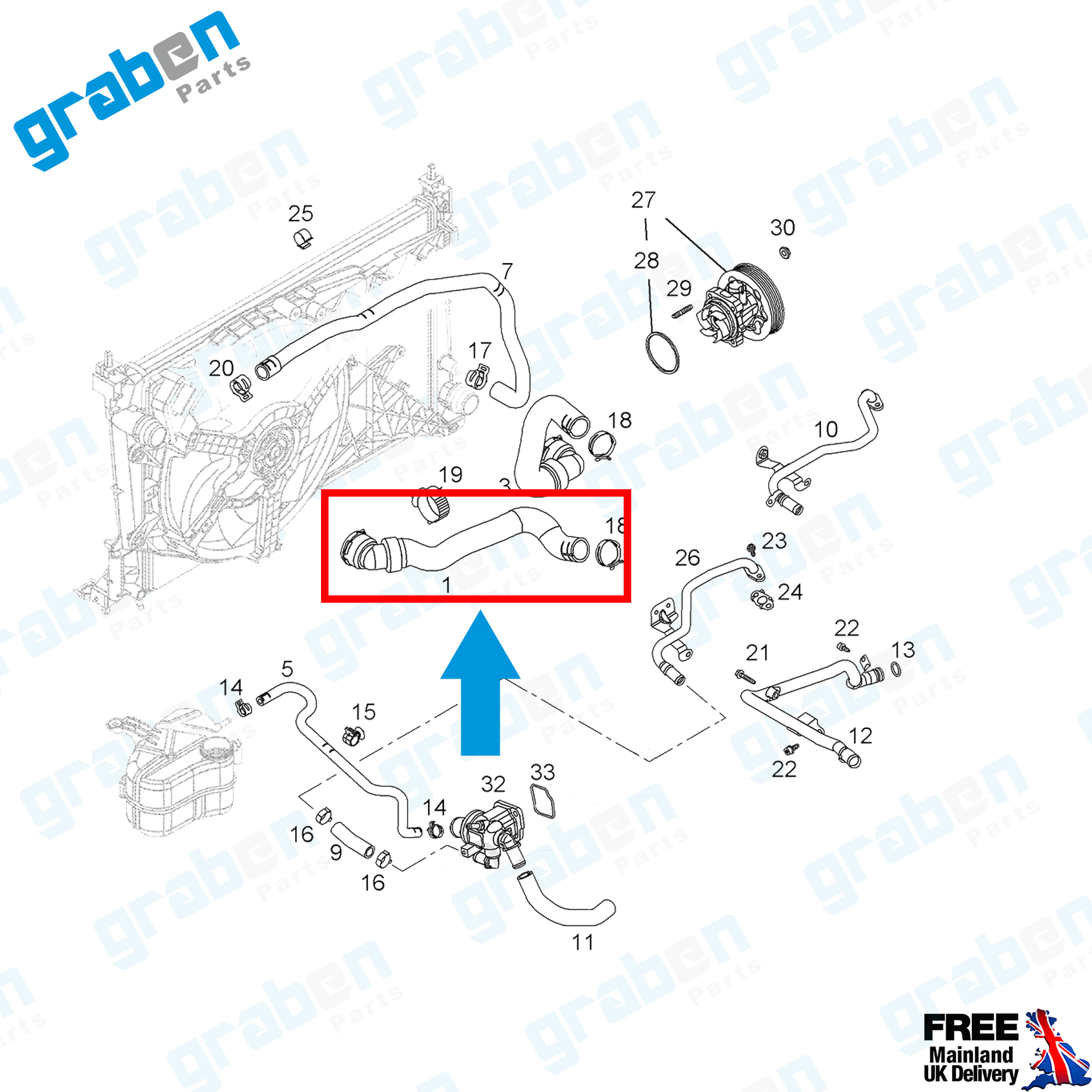 Grabenparts_Upper Radiator Hose Pipe For Vauxhall Corsa MK3 1.3 CDTi (D) 75HP 2006+ 1337834_