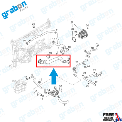 Grabenparts_Upper Radiator Hose Pipe For Vauxhall Corsa MK3 1.3 CDTi (D) 75HP 2006+ 1337834_