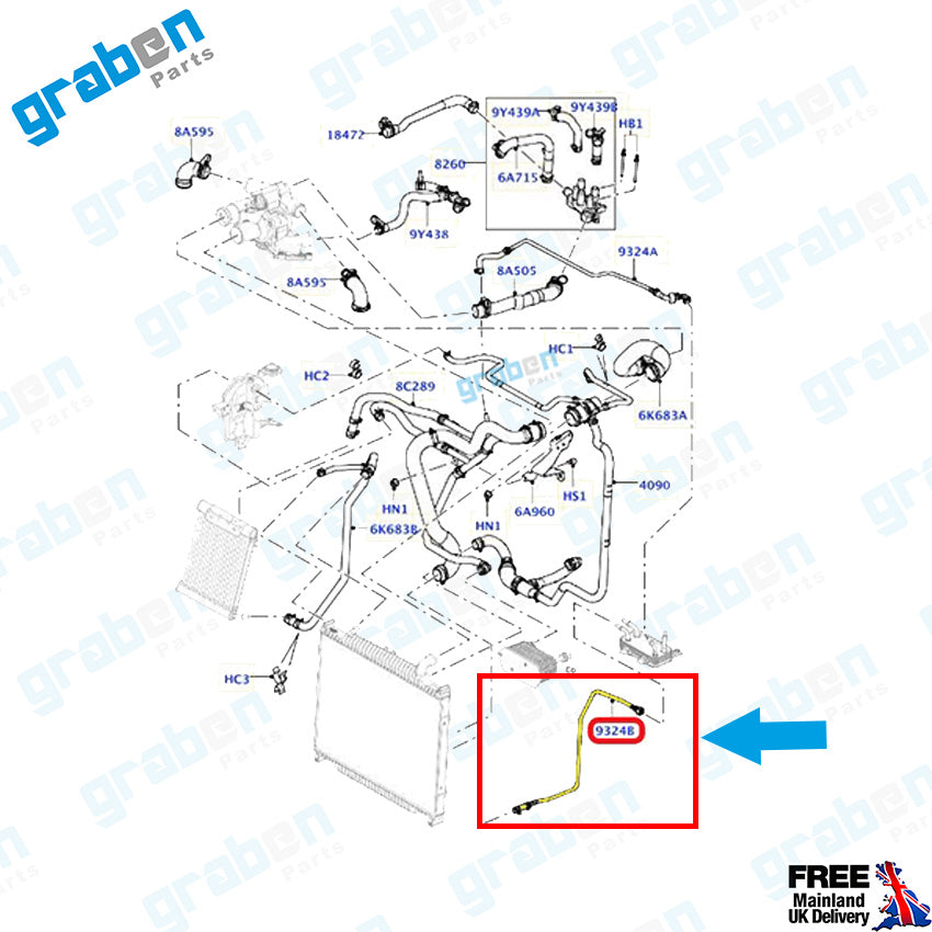 Grabenparts_Water Pipe For Land Rover Range Rover III 3.6 D 2006-2012 200KW 272HP PIH500052_
