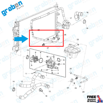 Grabenparts_Water Tank Hose For Opel Astra J / 1.3 / 2.0 CDTi / 1.6 / 1.8 1336380 GM13287781_
