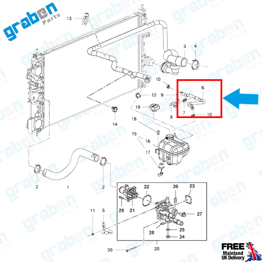 Grabenparts_Water Tank Hose For Opel / Vauxhall Insignia A 1.6 2009-2017 1337852 GM 13239144_