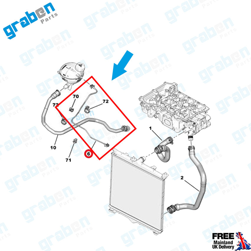 Grabenparts_Water Tank Pipe For Opel / Vauxhall Corsa MK V (F) 1.2 75 HP 2019+ 9824360080_