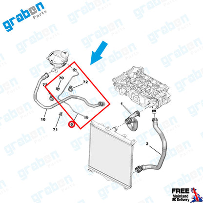 Grabenparts_Water Tank Pipe For Opel / Vauxhall Corsa MK V (F) 1.2 75 HP 2019+ 9824360080_