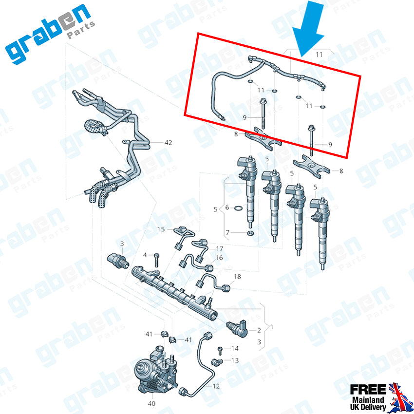 INJECTOR LEAK OFF RETURN PIPE FOR AUDI A4 A5 A6 Q5 2.0 TDI 03L130235AE 