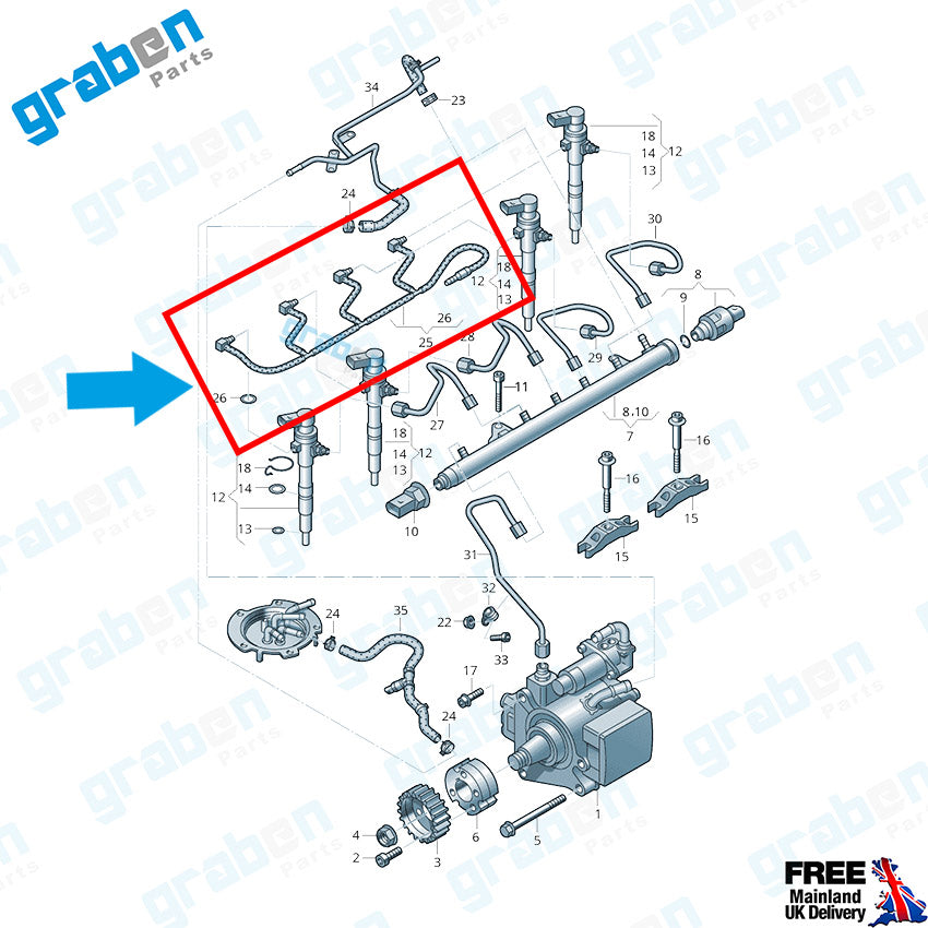 INJECTOR LEAK OFF RETURN PIPE FOR AUDI SEAT SKODA VOLKSWAGEN 1.6 TDI 03L130235AF