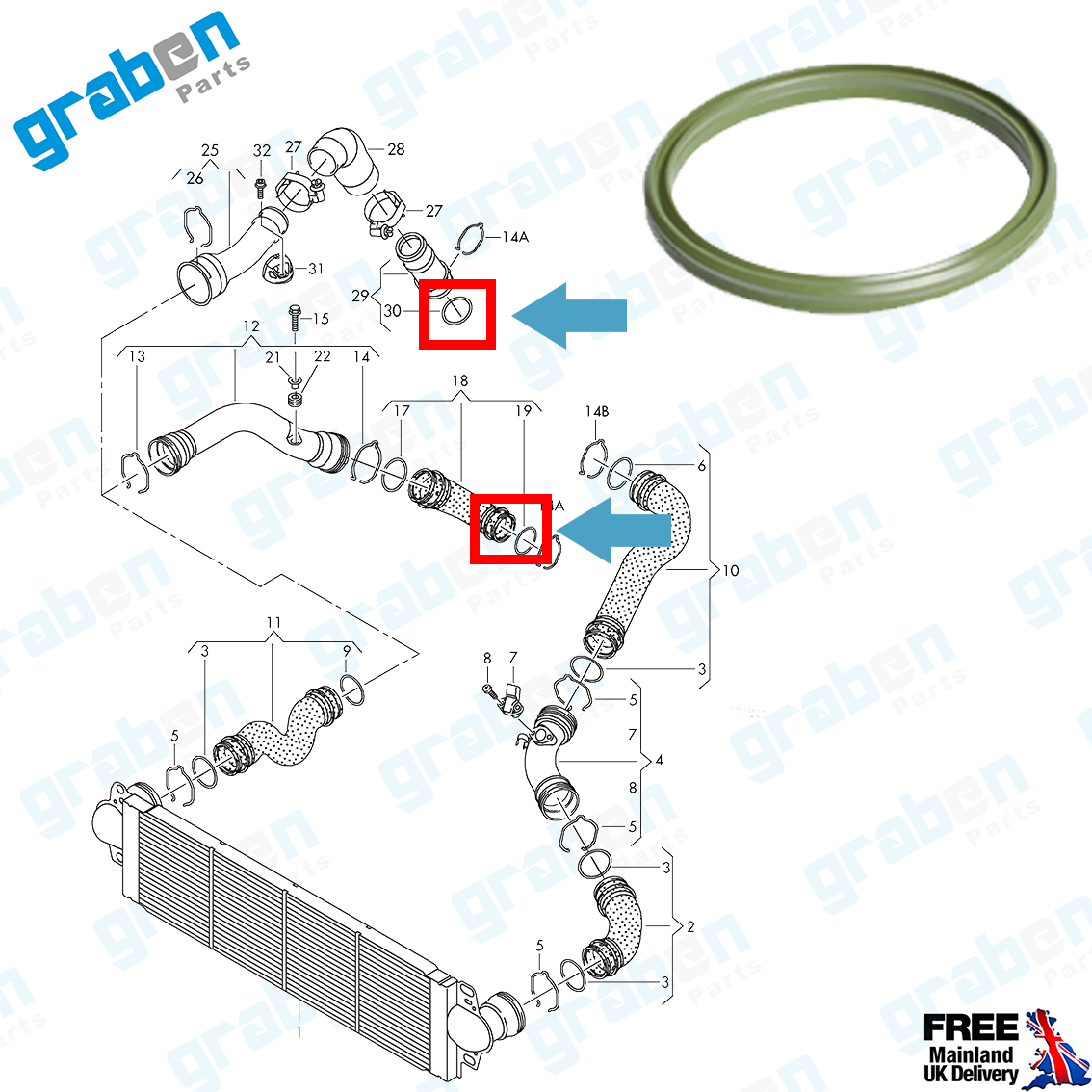 INTERCOOLER TURBO HOSE SEAL FOR AUDI VOLKSWAGEN SEAT SKODA 3C0145117B