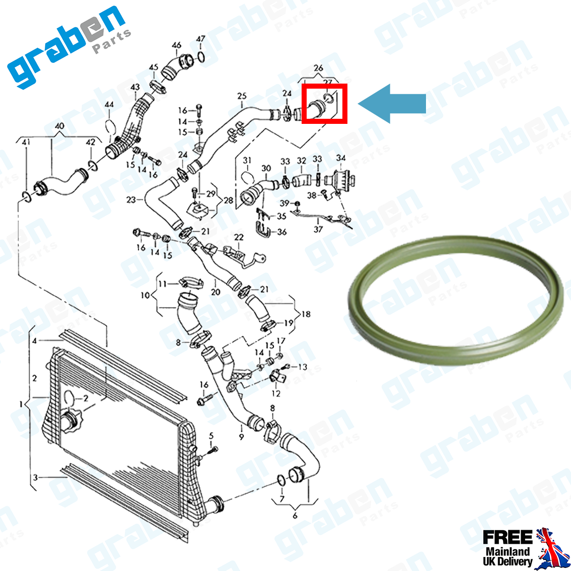 INTERCOOLER TURBO HOSE SEAL FOR AUDI VOLKSWAGEN SEAT SKODA 3C0145117B