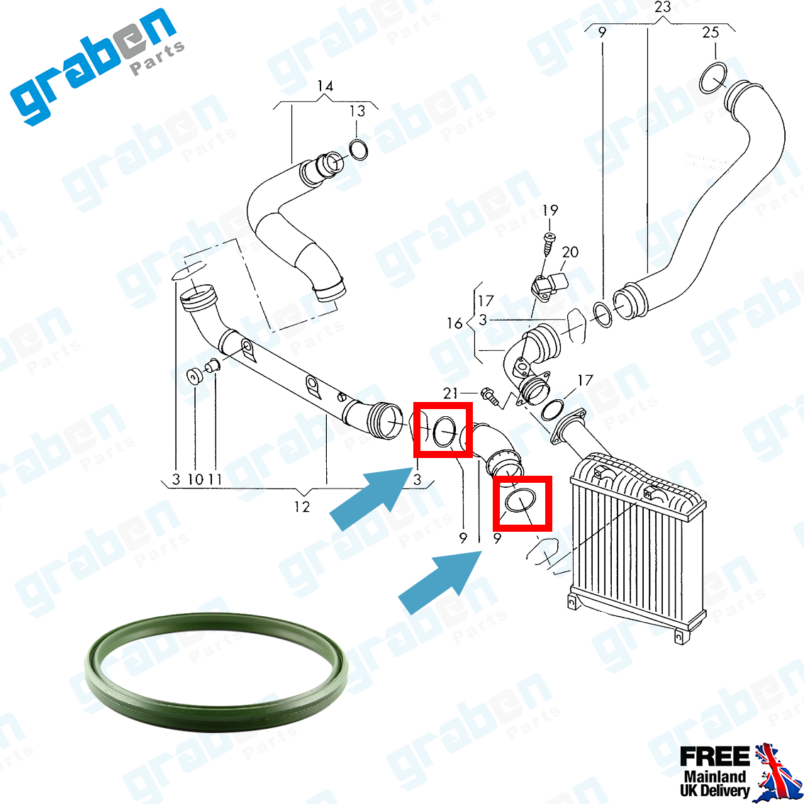 INTERCOOLER TURBO HOSE SEAL FOR AUDI VOLKSWAGEN SEAT SKODA 3C0145117 1J0145117 
1J0145117J
