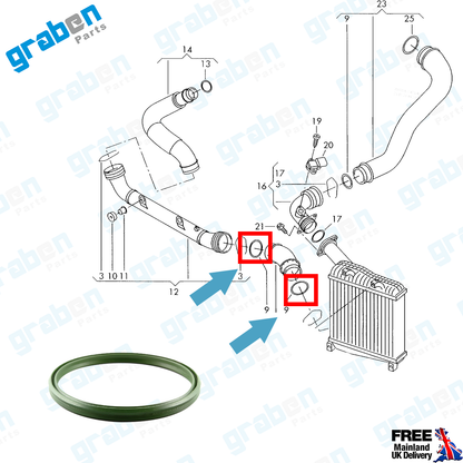 INTERCOOLER TURBO HOSE SEAL FOR AUDI VOLKSWAGEN SEAT SKODA 3C0145117 1J0145117 
1J0145117J