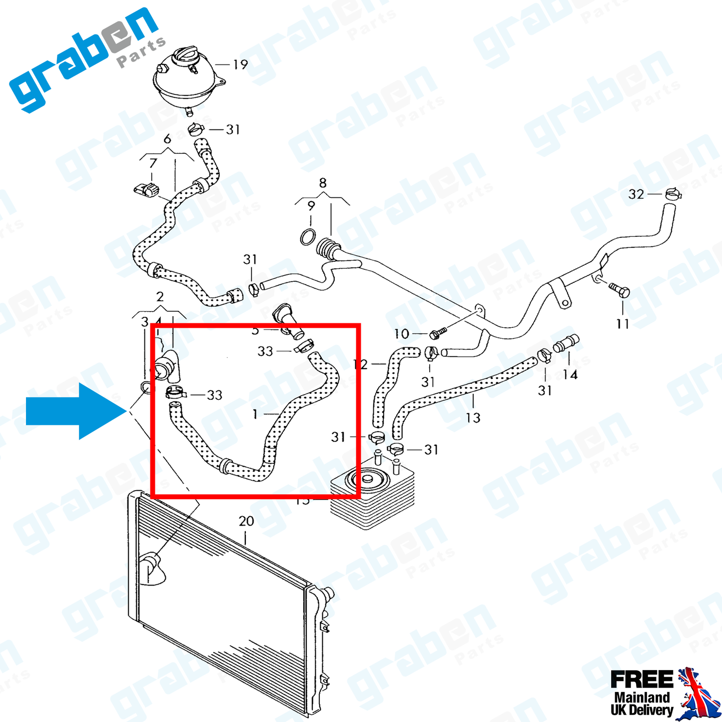 LOWER RADIATOR HOSE FOR AUDI A3 VOLKSWAGEN GOLF V SEAT ALTEA 2.0 TDI 1K0121156DN